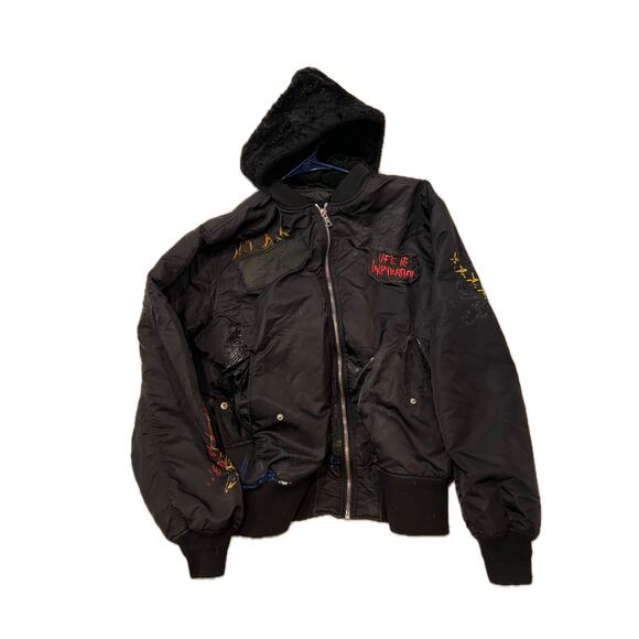Custom Streetwear Skull Hooded Bomber Jacket Mens XL - Picture 1 of 3